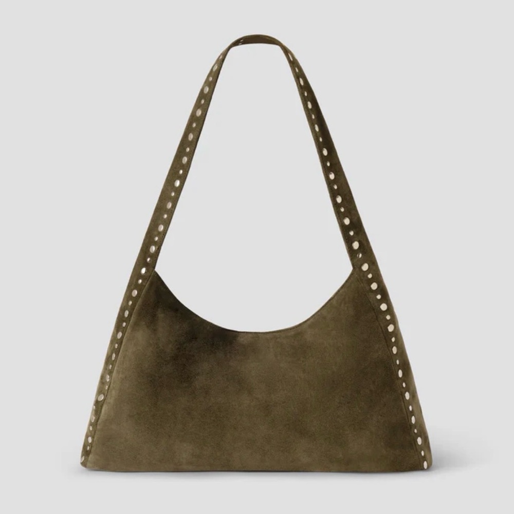 Gimaguas Silver Studded Suede Maxi Franca Shoulder Bag in green khaki NEW UNUSED - Picture 10 of 11